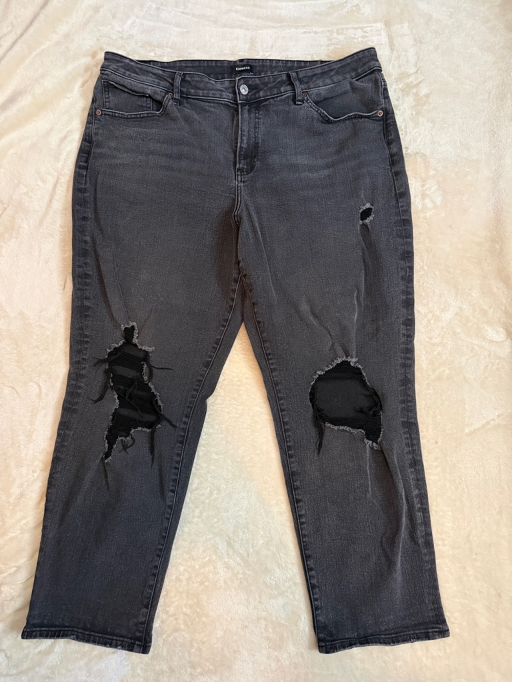Express cropped Distressed Black Women's mid rise boyfriend jeans